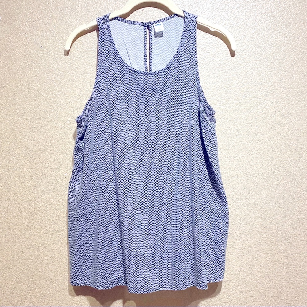 Old Navy Women’s Navy Blue And White Top With Back Button Closure